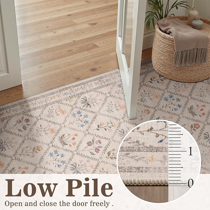 DCX Washable 8x10 Rose Biege Floral Rug - Image 9