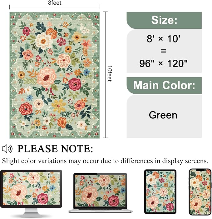 DUKINO 8x10 Area Rug, Floral Rugs - Image 2