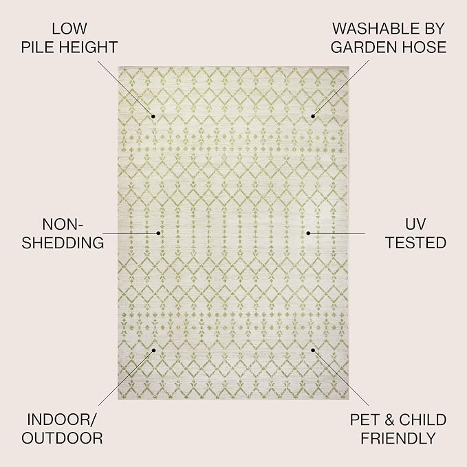 JONATHAN Y Moroccan Geometric Indoor Outdoor Square Area Rug 5X5 Cream/Green - Image 2