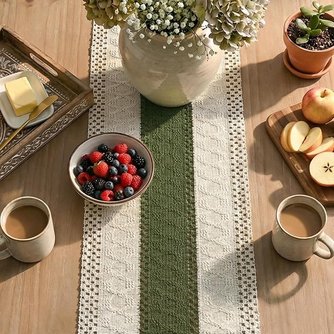 Artoid Mode Army Green Farmhouse Rustic Table Runner 12x72 Inch | Seasonal - Image 8