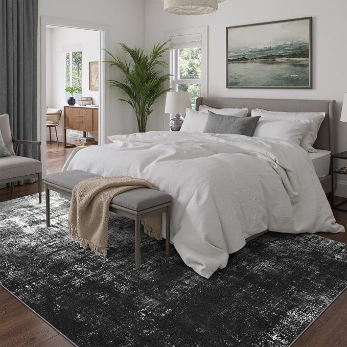 DCX Abstract Area Rug 6x9, Washable Black Modern Rug - Image 2