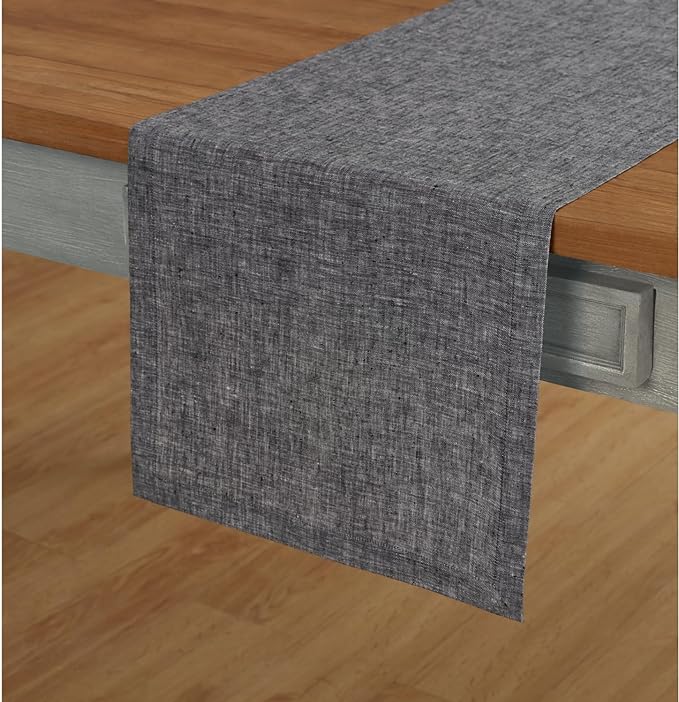 Solino Home 100% Pure Linen Table Runner Black Woven, Athena 14 x 36 in | Table - Image 2