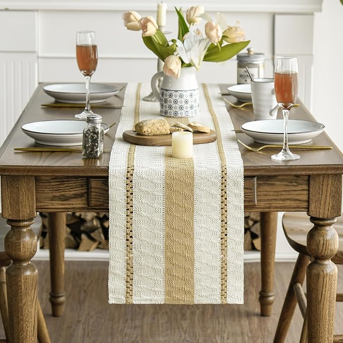 Artoid Mode Burlap Brown Rustic Woven Table Runner 12x108 Inch | Holiday - Image 2