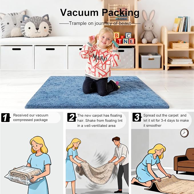 6x9 Area Rugs for Living Room, Large Fluffy Blue Rugs for Bedroom, Fuzzy Shag - Image 5
