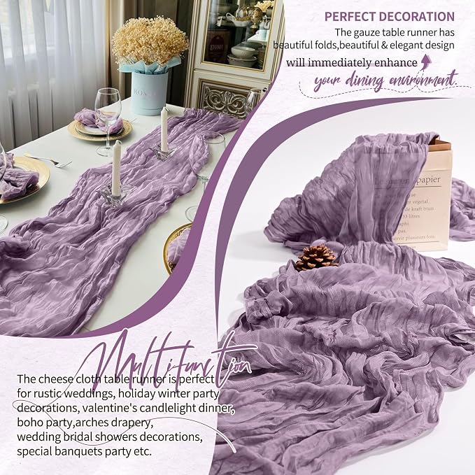 4 Pack Cheesecloth Table Runner 10FT Purple Table Runner Boho Gauze Cheese - Image 6