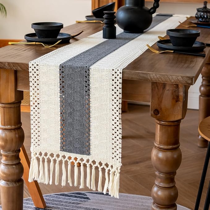 EMMTEEY Boho Table Runner with Tassels 94 Inches Long, Scratch & Heat Resistant by EMMTEEY