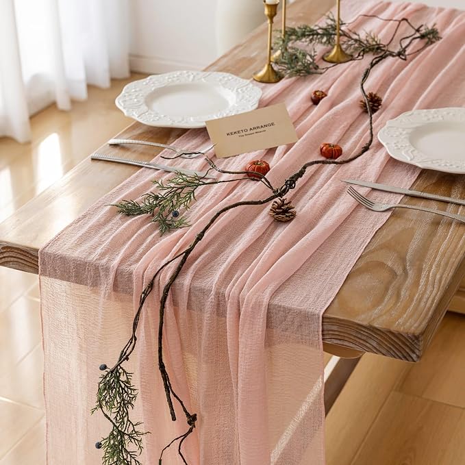 6Pcs Pink Cheesecloth Table Runner 120 Inches by KEKETOARRANGE