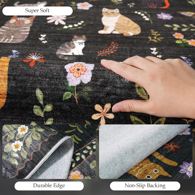3x7 Washable Rug Runner, Non Slip Low Pile Hallway Cat Runner Rug, Stain - Image 3