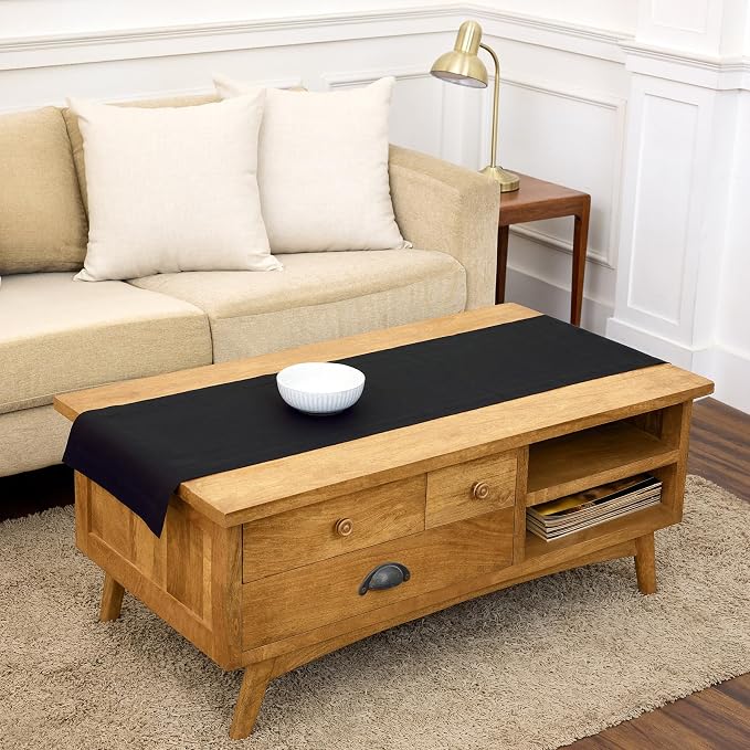 Solino Home 100% Linen Dining Table Runner Black Woven, Fete 14 x 60 in | Table by SolinoHome
