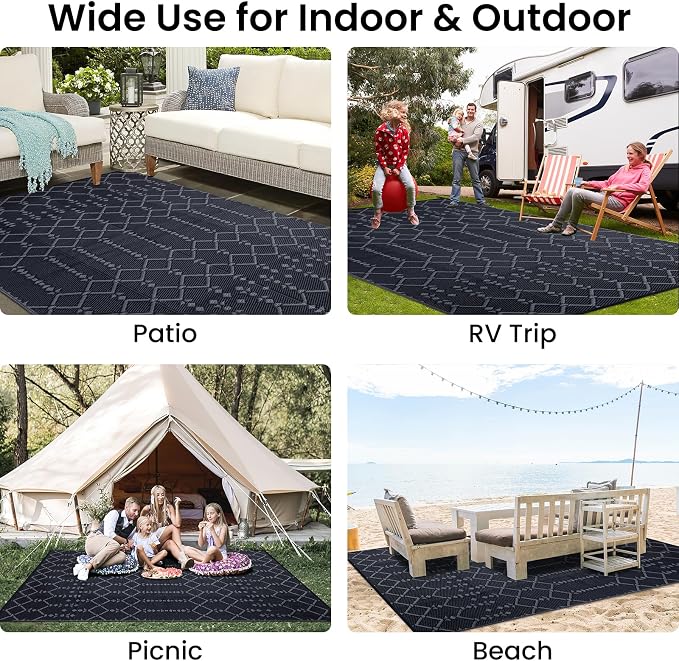 Smiry Outdoor Rug 8x10 ft, Waterproof Reversible Plastic Straw Rugs, Boho - Image 8