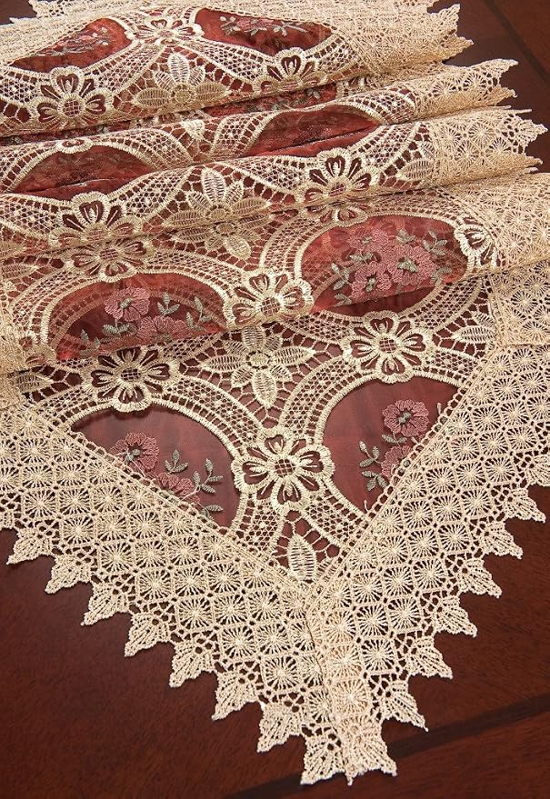 Burgundy Lace Table Runner 16 × 108 Inch Long - Image 3