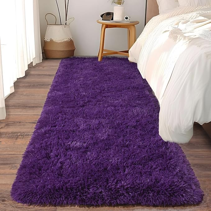 Soft Runner Rugs for Bedroom Hallways, 2 Packs 2x6 Purple Fluffy Shag Throw by Ailyei