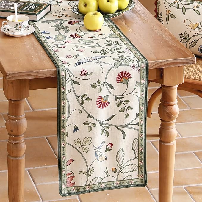 bilin gaier Designer French Linen Small Table Runner, Floral Pattern, Dining - Image 9