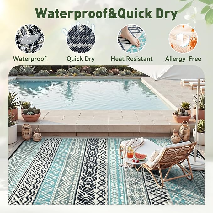 MontVoo Outdoor Rug Carpet Waterproof-Patio Rug Mat 10x14 Reversible RV Outdoor - Image 2