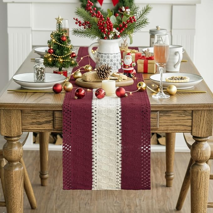 Artoid Mode Red Farmhouse Woven Table Runner 12x120 Inch | Holiday Rustic - Image 2