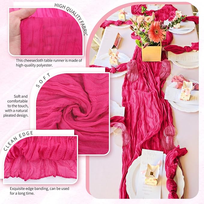 18 Pack Cheesecloth Table Runner 10FT Hot Pink Table Runner Boho Gauze Cheese - Image 3