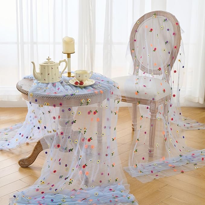 BINBE 12pcs Daisy Spring Table Runner Embroidery Gauze 10FT Florals Seasonal - Image 5