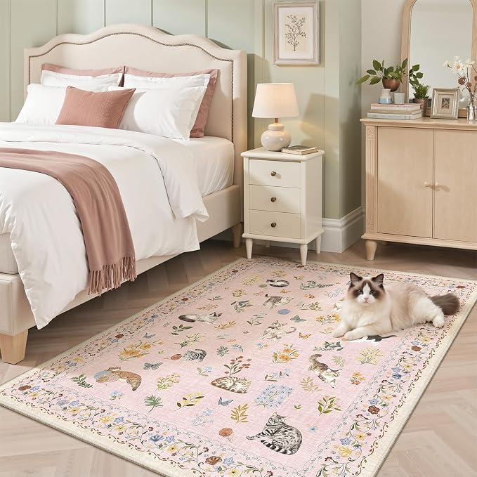 Soalmost Cat 4x6 Area Rugs for Baby Girl Nursery, Machine Washable Animal - Image 4