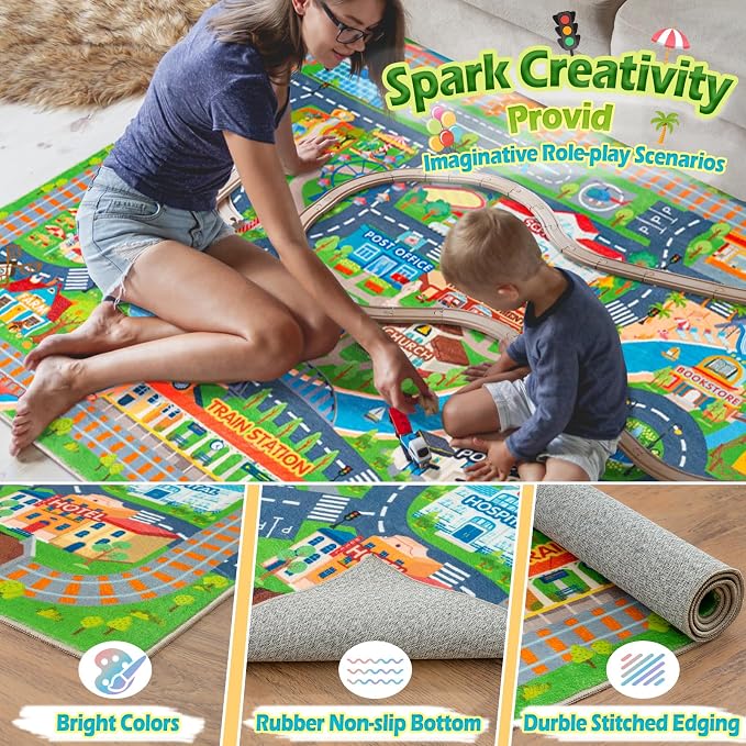 Car Rug Play Mat for Kids Toy Cars, 4 Packs 3'x4'/ 36"x48" Road Traffic Playmat - Image 4