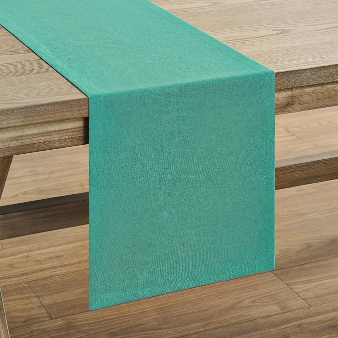 Basic Linen Style Table Runner, 14x72 Inch Teal | Mitered Corner Design - Image 7