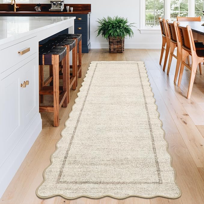GarveeHome Scalloped Washable Runner Rug 2x6 Non Slip Kitchen Rugs Modern Beige - Image 3