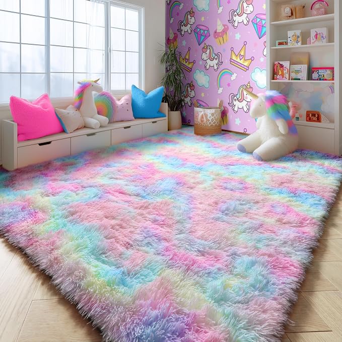 PAGISOFE 8x10 Rainbow Large Area Rug, Plush Rugs by PAGISOFE