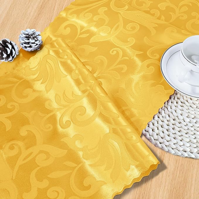 MILVOWOC Gold Satin Table Runner, 4 Pack, 12 x 72 Inch | Jacquard Damask - Image 4