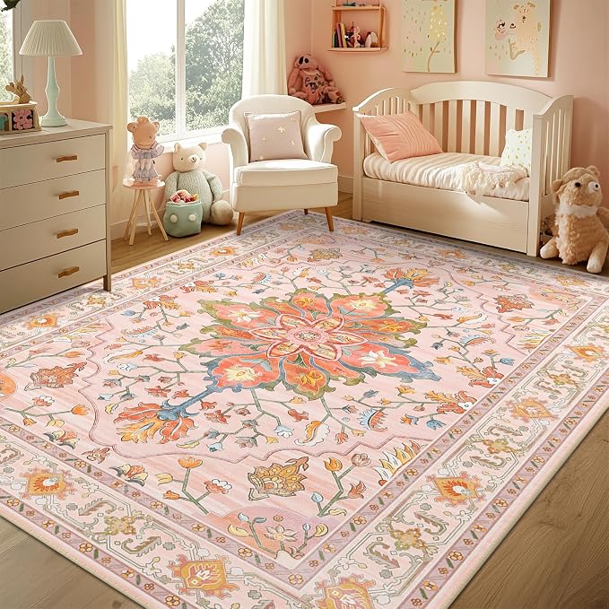 RELEANY Area Rugs 8'x10' Washable Non-Slip, Floral Vintage Distress Medallion - Image 3