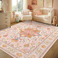 RELEANY Area Rugs 5'x7' Washable Non-Slip, Floral Vintage Distress Medallion by RELEANY