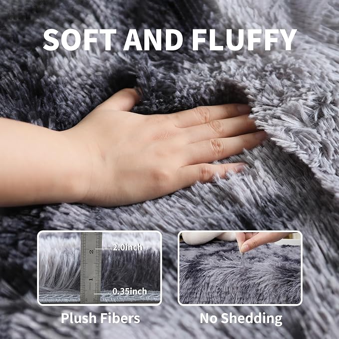 KICHOWUA 3x5 Dark Grey Fluffy Shag Rug - Image 3