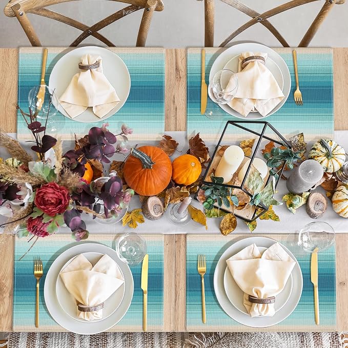 Emvency Farmhouse Placemats Set of 4, 12x18 Inch, Coastal Mexican | Striped Art - Image 7