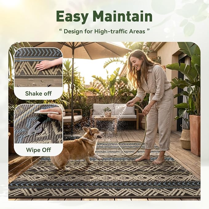 MontVoo Outdoor Rug Carpet Waterproof-Patio Rug Mat 6x9 Reversible RV Outdoor - Image 6