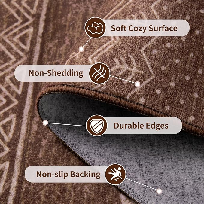 SERISSA 2x4 Rugs for Entryway, Washable Non-Slip Coffee Brown Small Runner Rug - Image 4