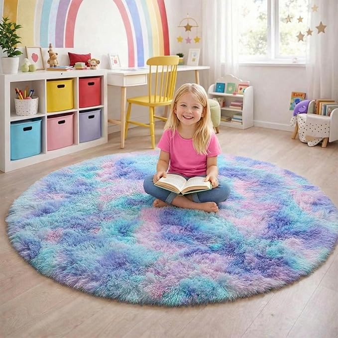 Amdrebio Purple Rainbow Round Rug 5Ft - Image 3