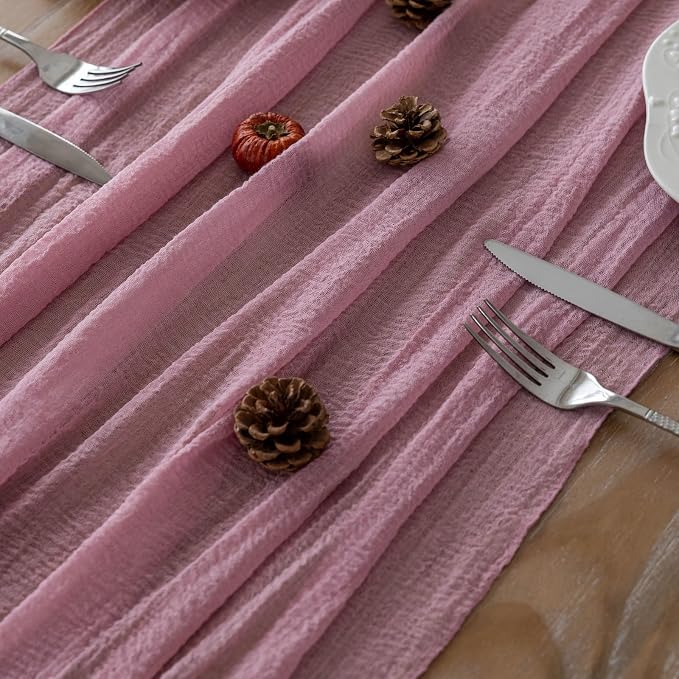 6Pcs Dusty Rose Cheesecloth Table Runner 120 Inches - Image 2