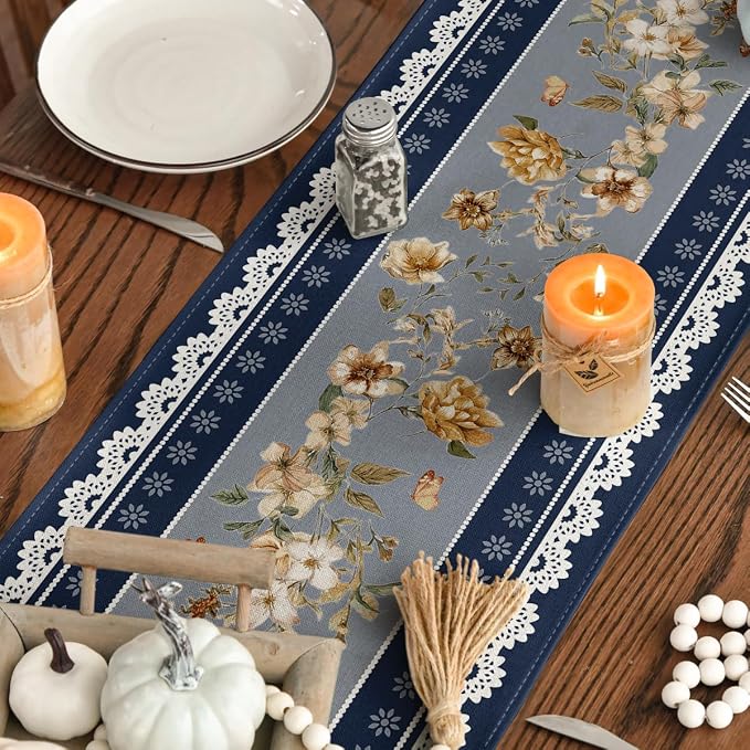 Artoid Mode 210 GSM Fall Table Runner 13x90 Inch Home Party Decor | Blue - Image 7