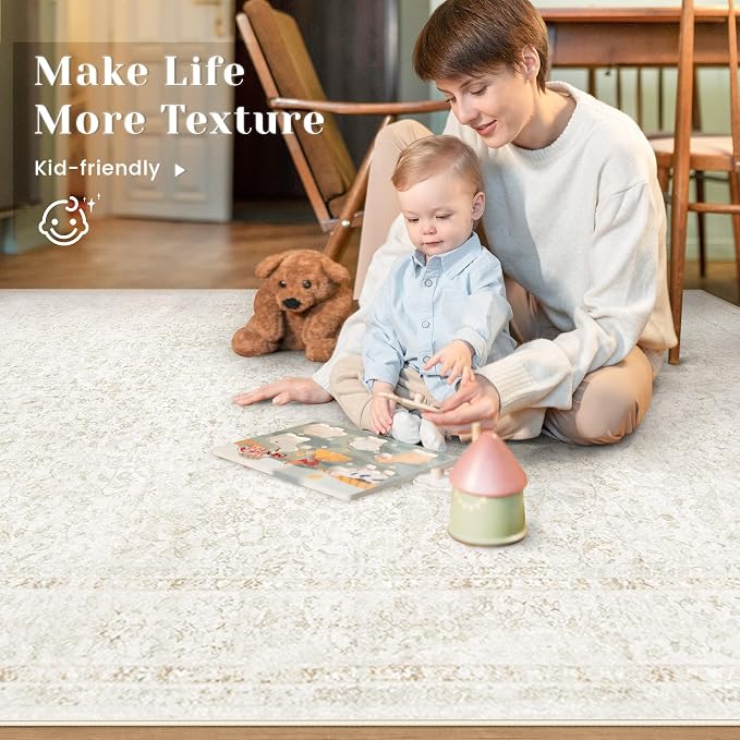 6x9 Area Rugs for Living Room: Washable Vintage Floral Rug Low Pile Non-Slip - Image 3