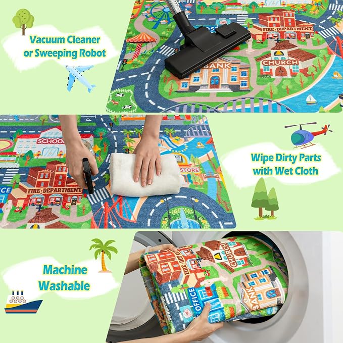 Car Rug Play Mat for Kids Toy Cars, Road Traffic Playmat for Kid Bedroom - Image 3