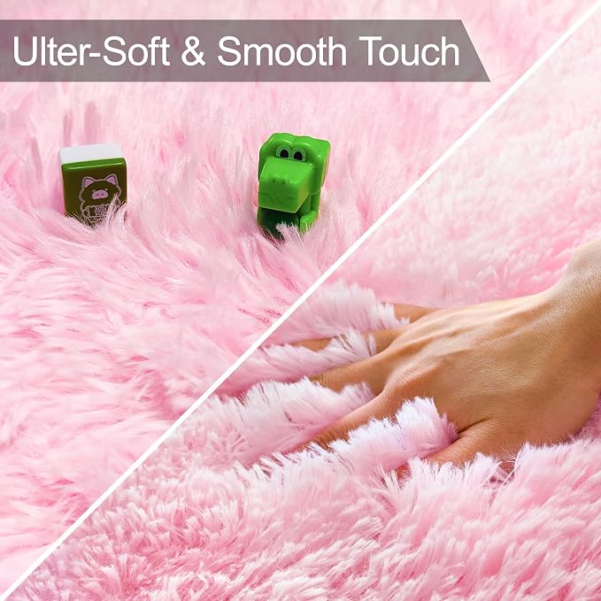 Soft Plush Pink Fluffy Rug 2x5 Ft, Fuzzy Shag Runner Carpet - Image 5