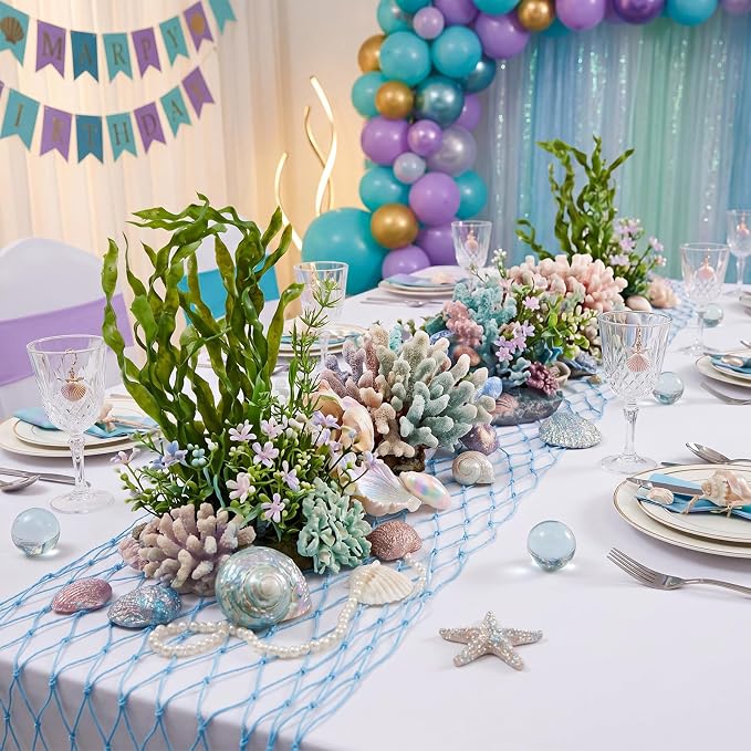 SATINIOR 3 Pcs 12 x 72'' Fishing Net Table Runner Party Decoration, Light Blue - Image 5