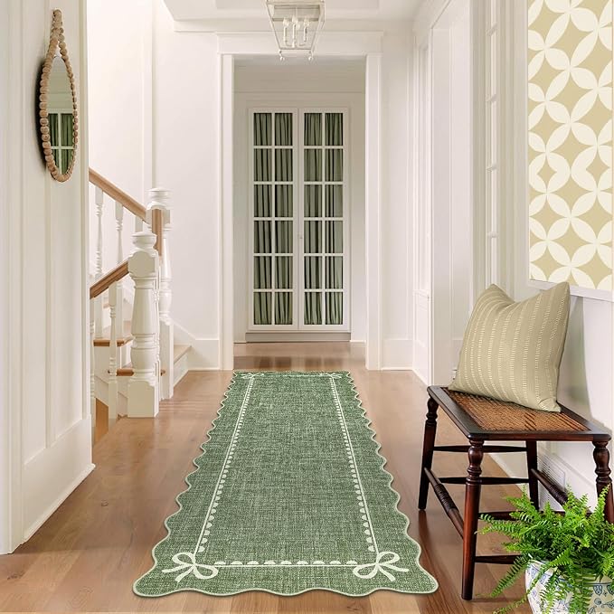 GarveeHome Scalloped Bow Rug for Living Room, Solid Green Rug for Dorm - Image 8