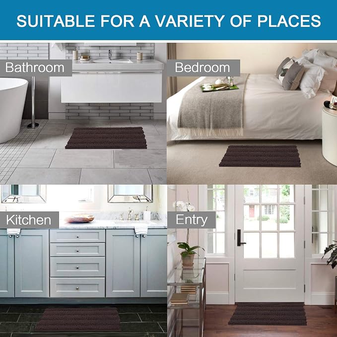 H.VERSAILTEX Bath Mats for Bathroom Non Slip Extra Thick Chenille Striped Bath - Image 6