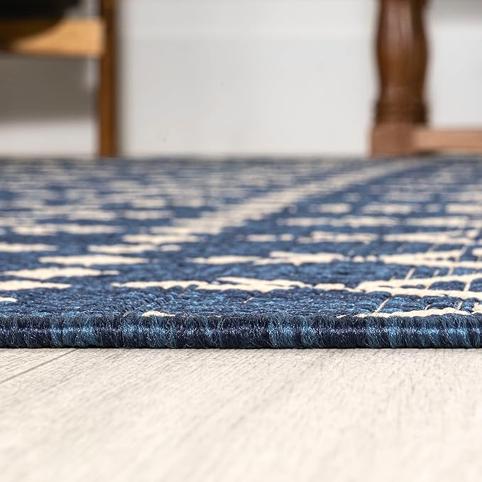 JONATHAN Y Moroccan Geometric Indoor Outdoor Square Area Rug 6X6 Navy/Beige - Image 5