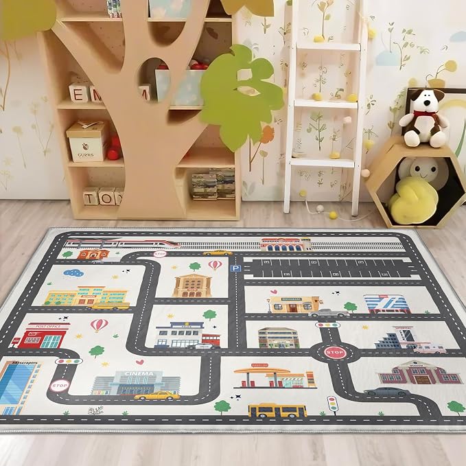 5x7ft Kids City Road Car Play Rug - Image 4