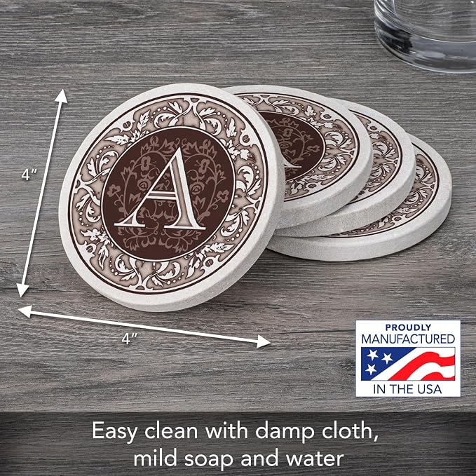 Thirstystone Monogram Letter Absorbent Sandstone Coaster 4-Pack | Manufactured - Image 3