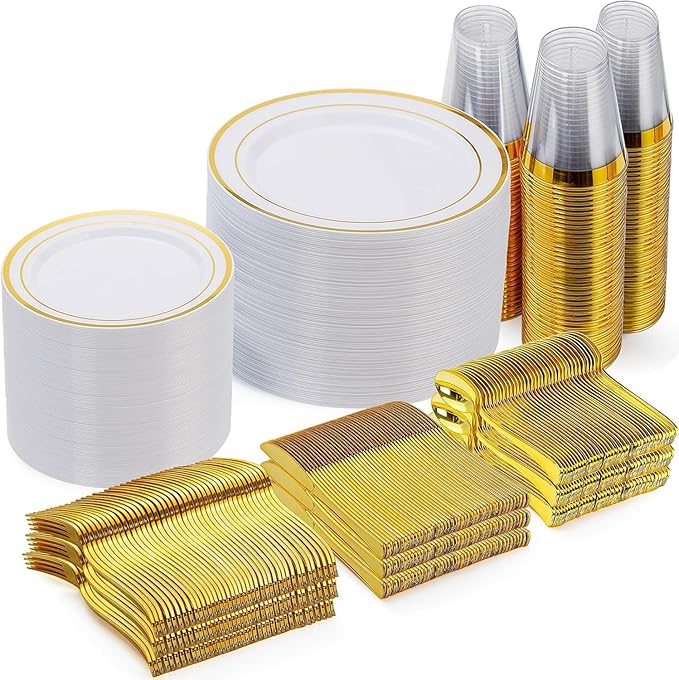 600 Pieces Gold Disposable Plastic Plates by GoodLuck