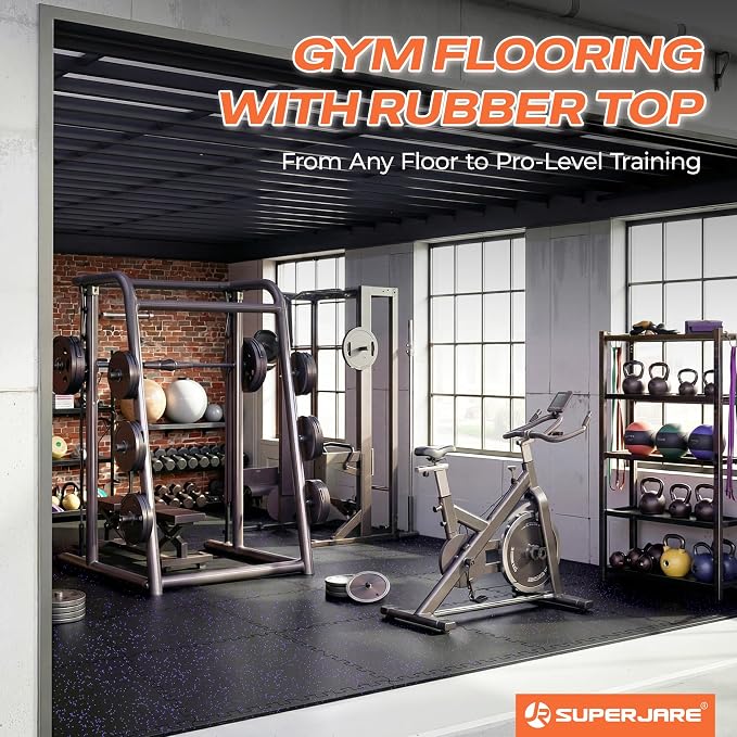 SUPERJARE 0.56'' Thick 24 Pcs 96 Sq Ft Rubber Top Exercise Equipment Mats - Image 8