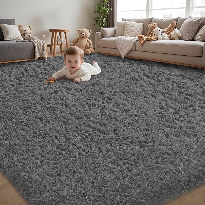 6x9 Area Rug for Living Room:Ultra Soft Fluffy Shag Dark Grey Rugs, Large Fuzzy by Unknown