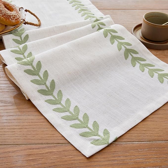 Wracra Embroidered Table Runner, Sage Green Table Runners 60 Inches Long | by Wracra