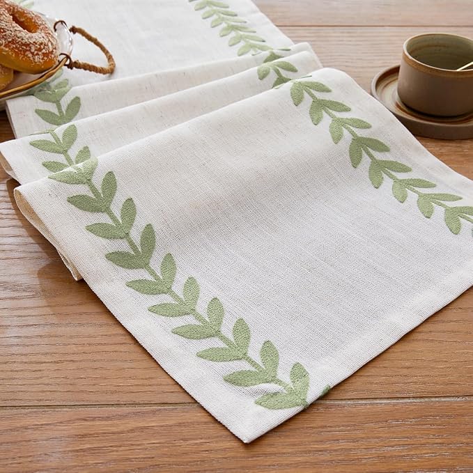 Wracra Embroidered Table Runner, Sage Green Table Runners 90 Inches Long | by Wracra